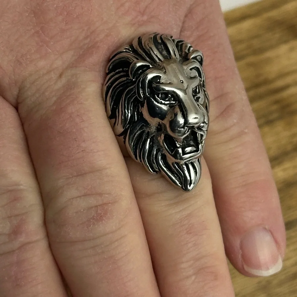 Set of 3 316L Stainless Steel Roaring Lion, Skull & MG Mens‎ Ring size 8.5